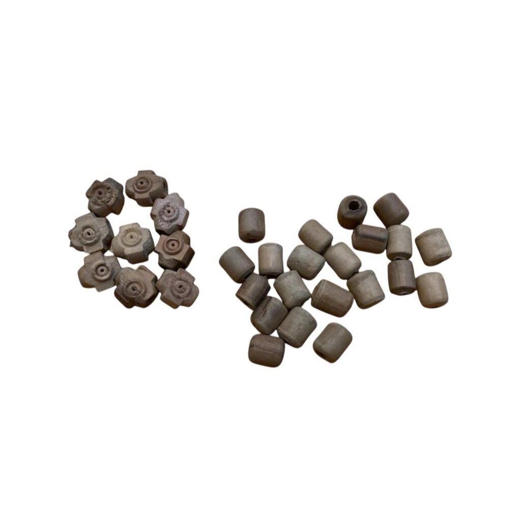 Set Lot 29 Natural Color Veg Ivory Cork Beads Mini Button Carved And Barrel
